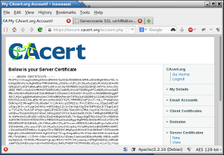 Vygenerovaný SSL certifikát od CAcert.org