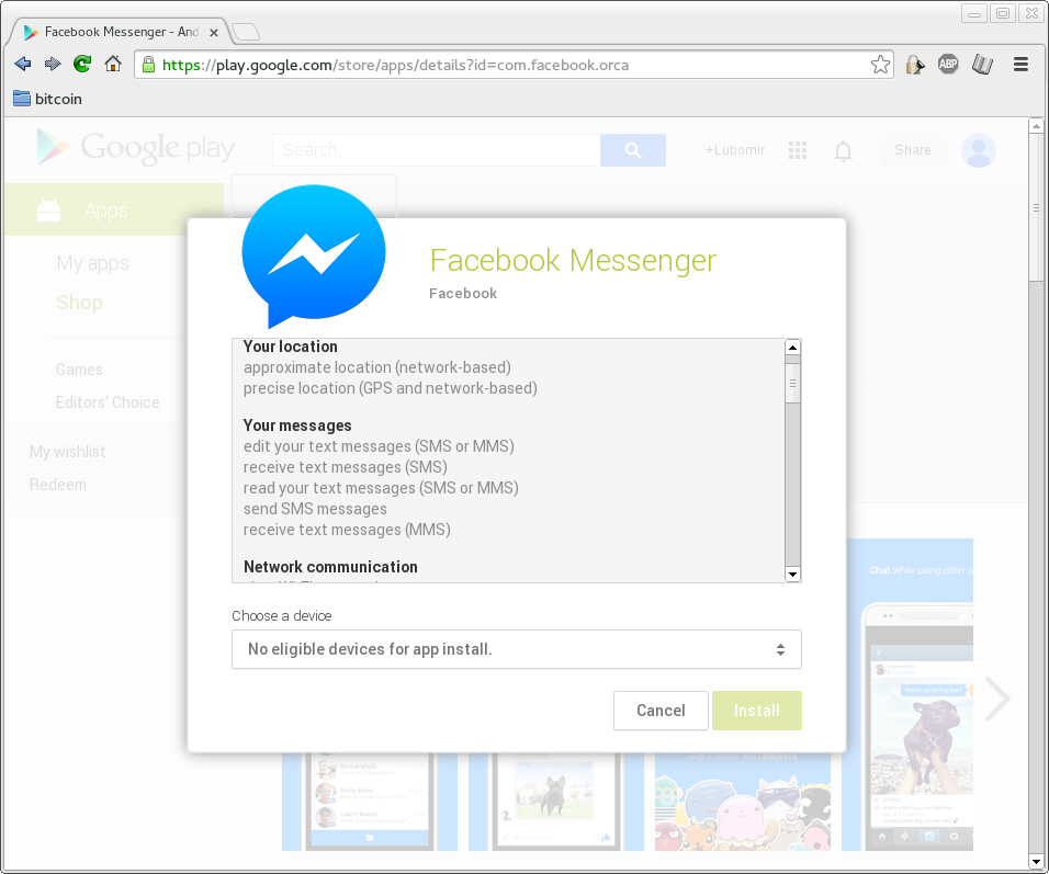 Prístupové práva aplikácie Facebook Messenger